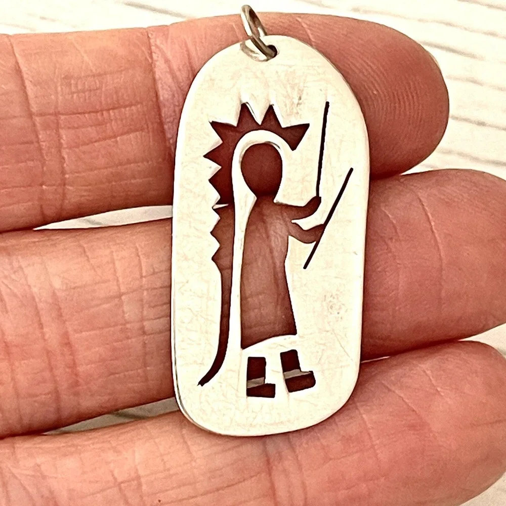 Zuni Kokopelli Pendant Cut Out Silhouette Signed ME Dancer‎ Sterling Native Amer